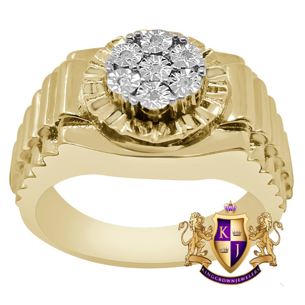 Mens Real Genuine Diamond Wedding Engagement Ring Band 10K Yellow Gold Finish