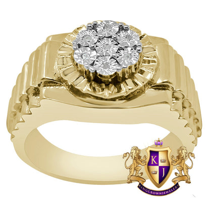 Mens Real Genuine Diamond Wedding Engagement Ring Band 10K Yellow Gold Finish