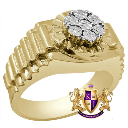 Mens Real Genuine Diamond Wedding Engagement Ring Band 10K Yellow Gold Finish