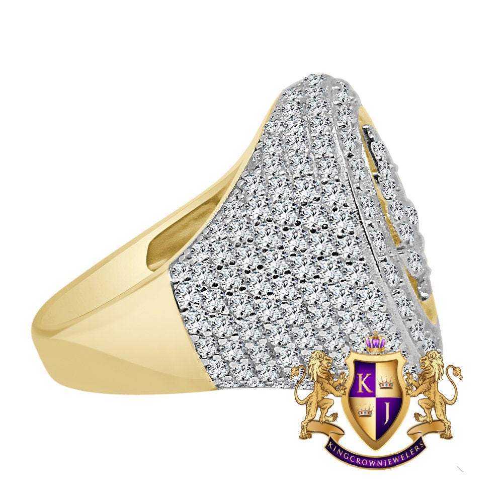 Mens Real Yellow Gold Sterling Silver Simulated Diamond Marijuana Leaf Plant Lab Diamond Ring Band