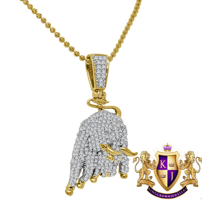 Real Genuine Sterling Silver 14K Gold Finish Luxury Car Bull Pendent Simulated Diamond Charm Chain Set