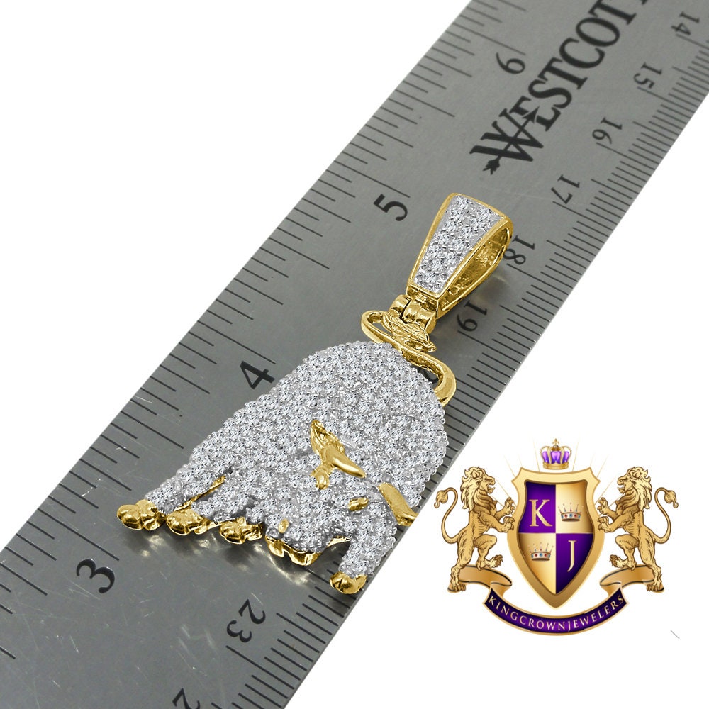 Real Genuine Sterling Silver 14K Gold Finish Luxury Car Bull Pendent Simulated Diamond Charm Chain Set