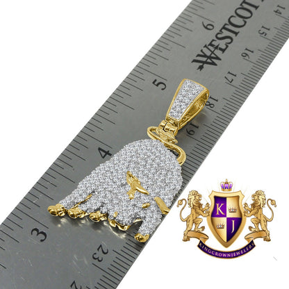 Real Genuine Sterling Silver 14K Gold Finish Luxury Car Bull Pendent Simulated Diamond Charm Chain Set