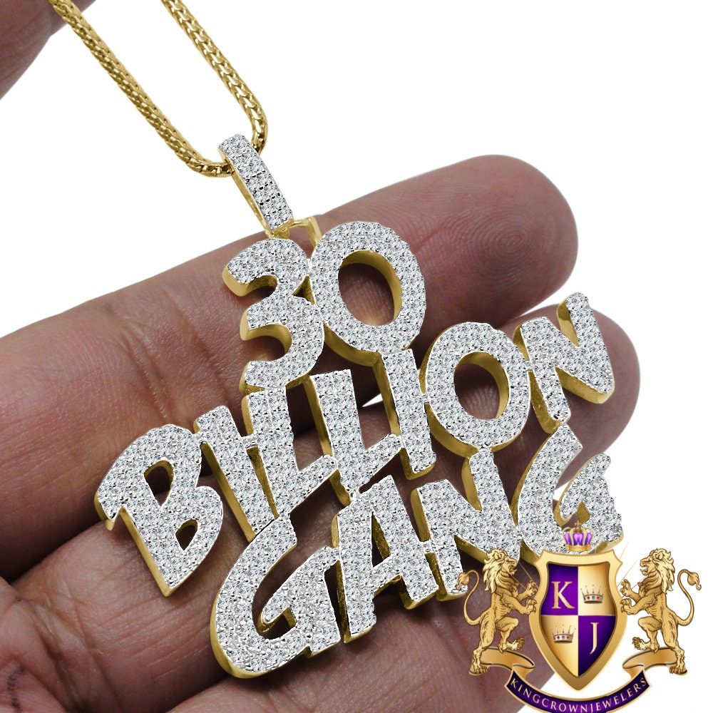 Real Genuine Yellow Gold Sterling Silver Lab Diamond 30 Billion Gang Custom Pendant Charm Chain