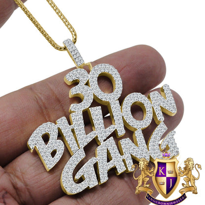 Real Genuine Yellow Gold Sterling Silver Lab Diamond 30 Billion Gang Custom Pendant Charm Chain