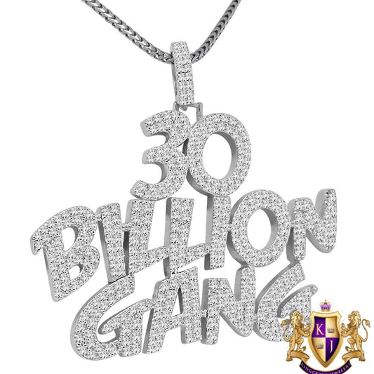 Real Genuine White Gold Over Sterling Silver Lab Diamond 30 Billion Gang Custom Pendant Charm Chain