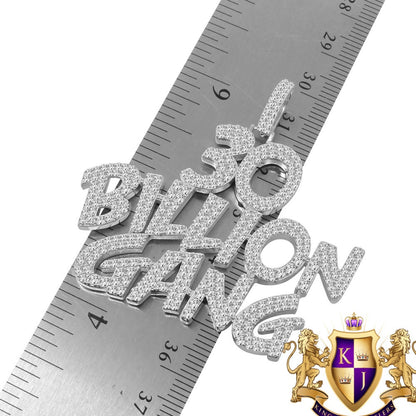 Real Genuine White Gold Over Sterling Silver Lab Diamond 30 Billion Gang Custom Pendant Charm Chain