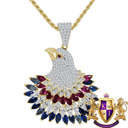Baguette Multi Tone Genuine Real Sterling Silver Gold Finish American Eagle Charm Peacock Pendent Chain Set
