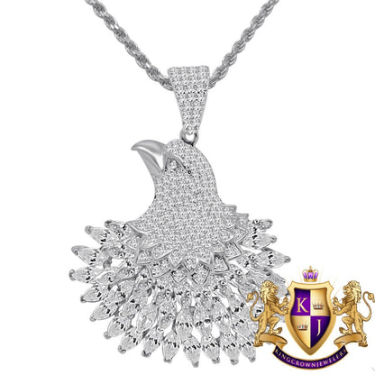 Baguette Multi Tone Genuine Real Sterling Silver White Gold Finish American Eagle Charm Peacock Pendent Chain Set