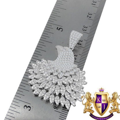 Baguette Multi Tone Genuine Real Sterling Silver White Gold Finish American Eagle Charm Peacock Pendent Chain Set