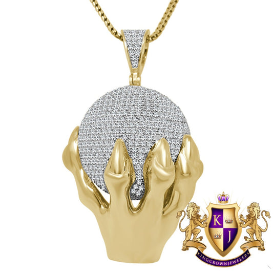 10K Yellow Gold Over Sterling Silver Simulated Diamond Domed 3D World Map Globe Pendant Globe Charm Chain