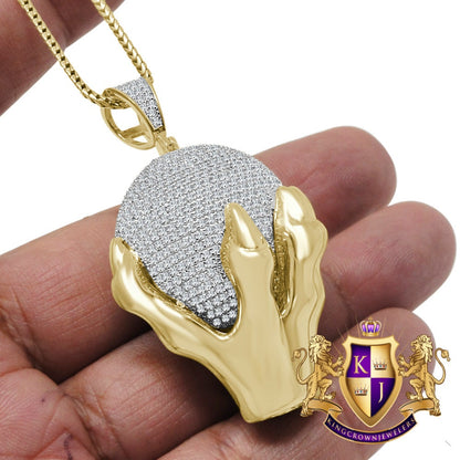10K Yellow Gold Over Sterling Silver Simulated Diamond Domed 3D World Map Globe Pendant Globe Charm Chain
