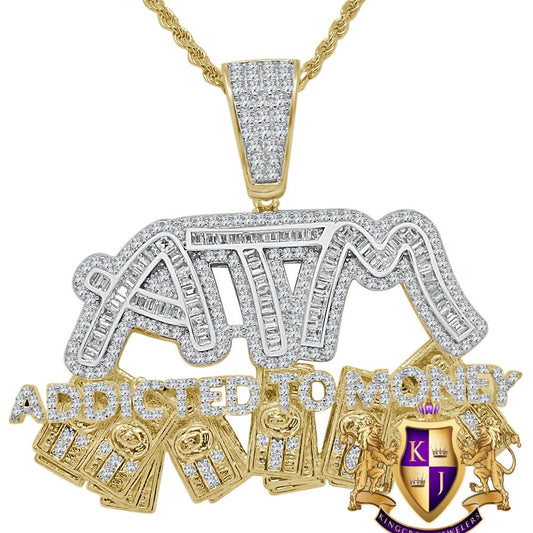 26+ Grams Real Genuine Italian Sterling Silver 2.00 Ct. Simulated Diamond ATM Addicted To Money Cash Dollar Pendant Charm Chain Neckless Set