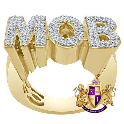 Mens Big XL Real Yellow Gold Sterling Silver Simulated Diamond "MOB " Custom Ring Band