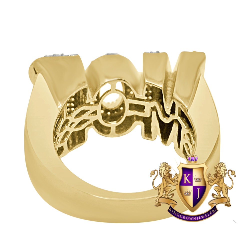 Mens Big XL Real Yellow Gold Sterling Silver Simulated Diamond "MOB " Custom Ring Band