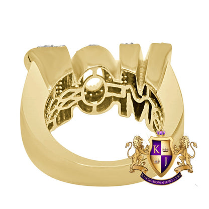 Mens Big XL Real Yellow Gold Sterling Silver Simulated Diamond "MOB " Custom Ring Band