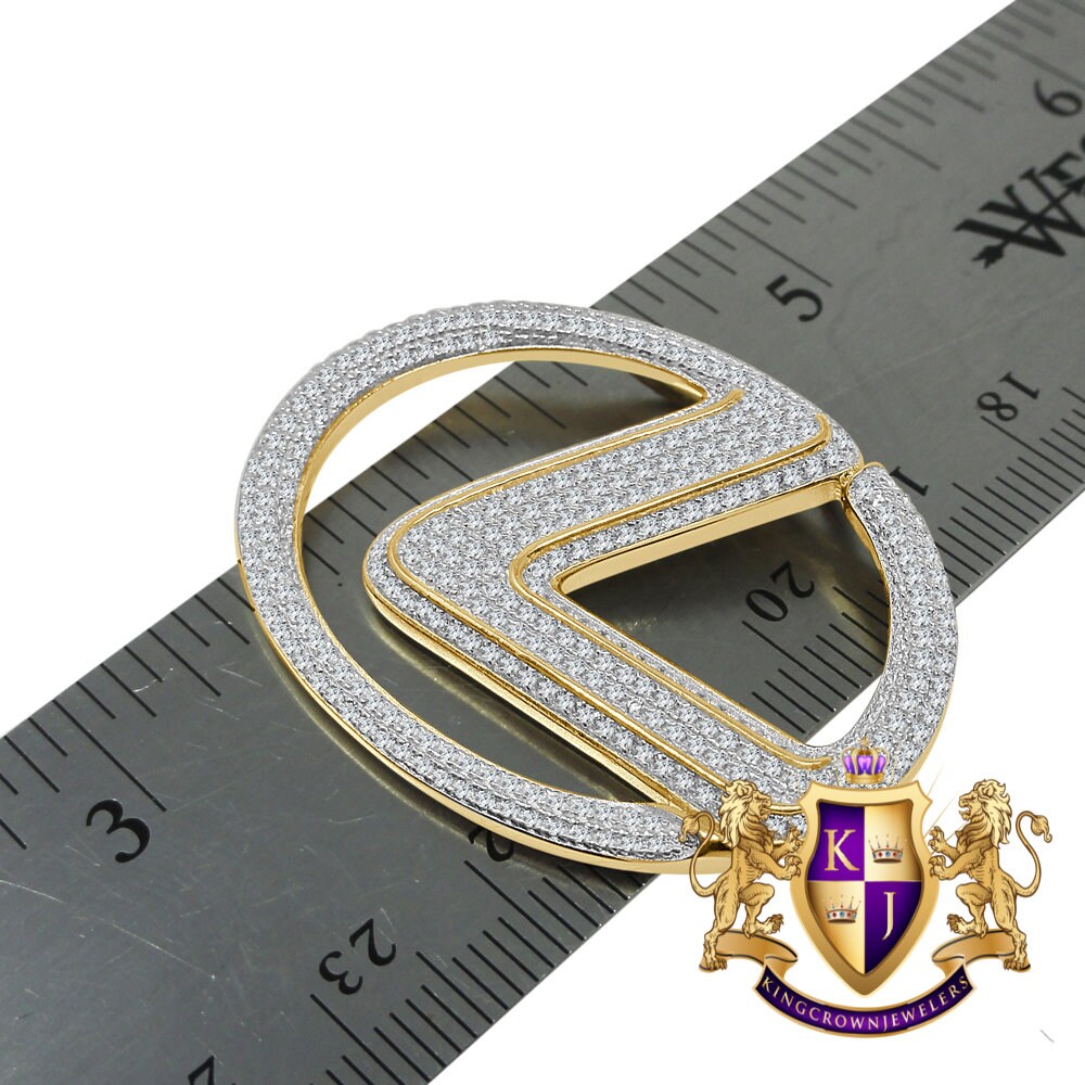 Real Yellow Gold Sterling Silver Custom Piece Luxury Car Logo Charm Simulated Diamond Pendent