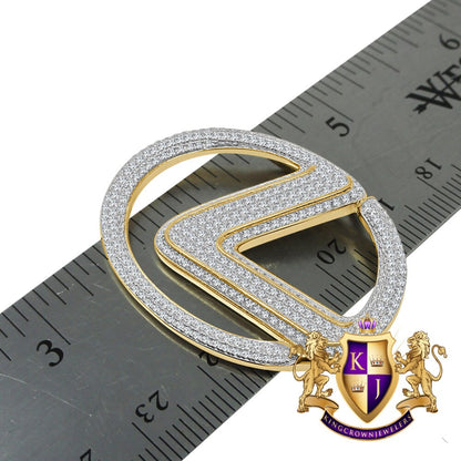 Real Yellow Gold Sterling Silver Custom Piece Luxury Car Logo Charm Simulated Diamond Pendent