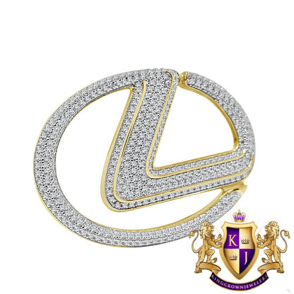 Real Yellow Gold Sterling Silver Custom Piece Luxury Car Logo Charm Simulated Diamond Pendent