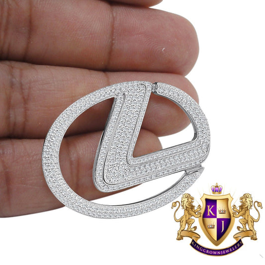 Real White Gold Sterling Silver Custom Piece Luxury Car Logo Charm Simulated Diamond Pendent