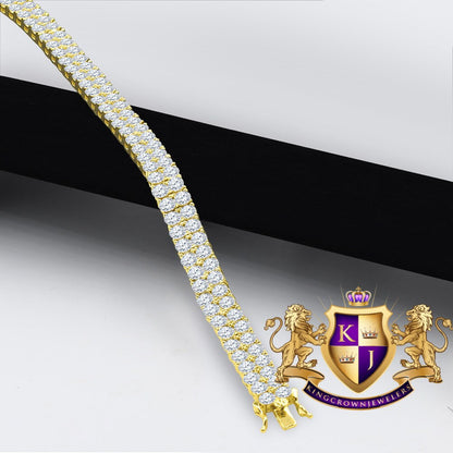 Unisex Real Genuine Yellow Gold Sterling Silver Simulated Diamond 2 Row Tennis Link Bracelet 8''
