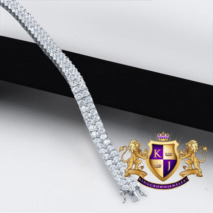 Unisex Real White Gold On Genuine Sterling Silver Simulated Diamond 2 Row Tennis Link Bracelet 8''
