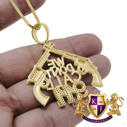 Men's Real Genuine Authentic Diamond 0.75 Cwt. "We Don't Call 911" Custom Pendent 10K Solid Gold Finish Charm Neckless Chain Set