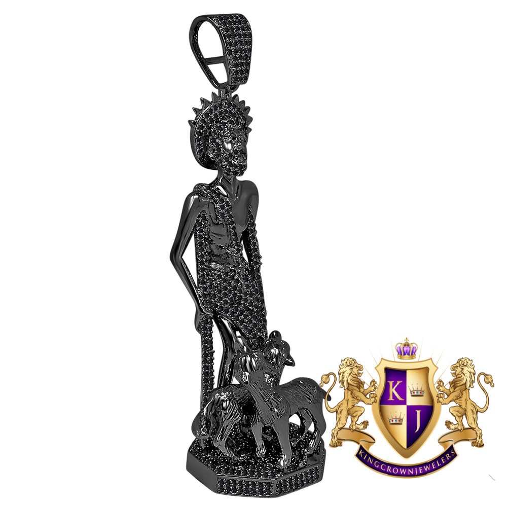 Exclusive Custom Piece Big XL 4.5'' Black Gold Finish Simulated Diamond Saint Lazarus Religious Pendent Charm 76 + Grams