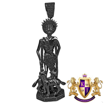 Exclusive Custom Piece Big XL 4.5'' Black Gold Finish Simulated Diamond Saint Lazarus Religious Pendent Charm 76 + Grams