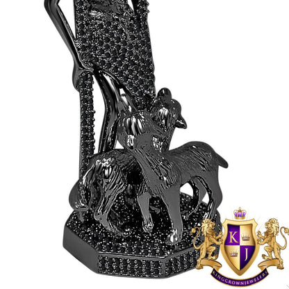 Exclusive Custom Piece Big XL 4.5'' Black Gold Finish Simulated Diamond Saint Lazarus Religious Pendent Charm 76 + Grams