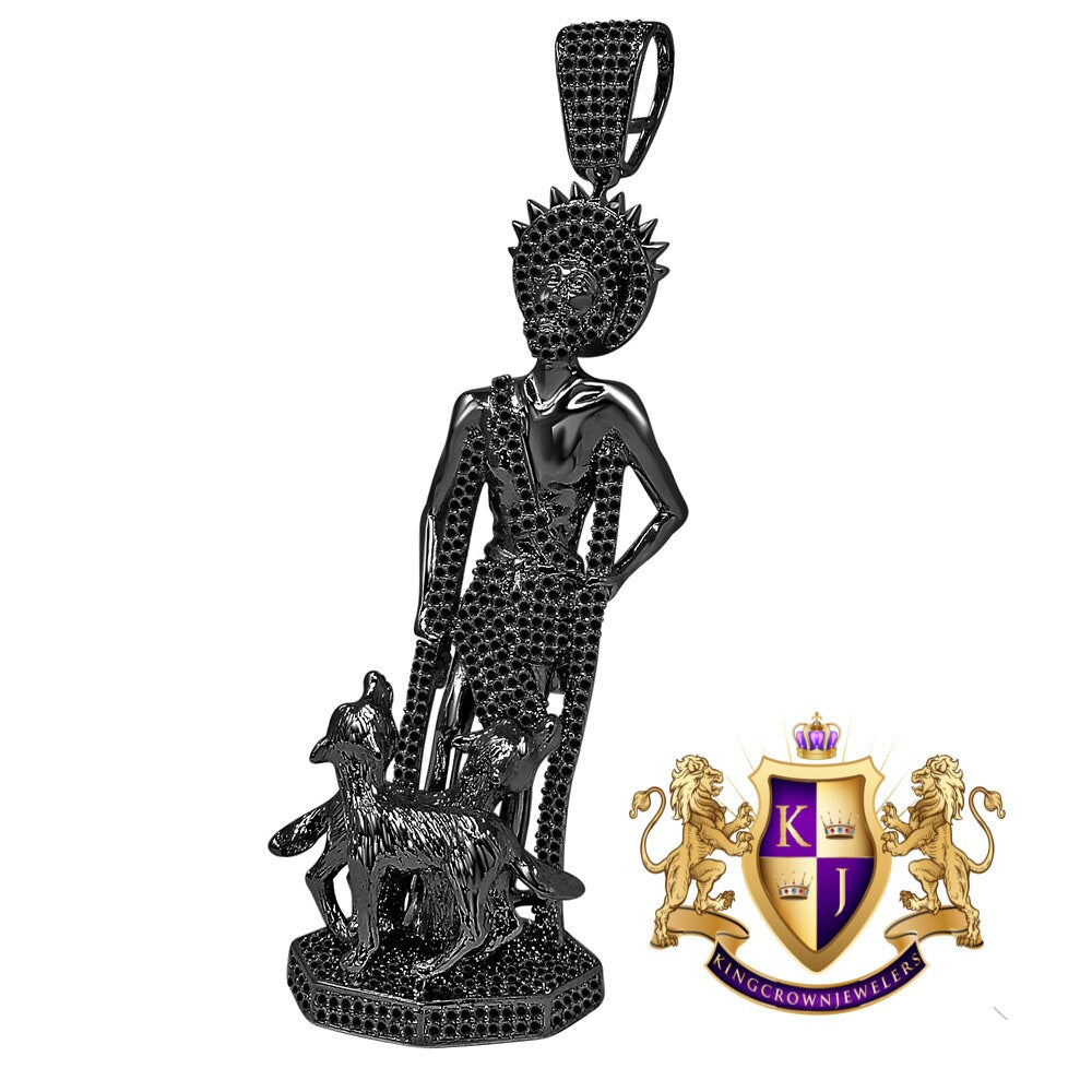 Exclusive Custom Piece Big XL 4.5'' Black Gold Finish Simulated Diamond Saint Lazarus Religious Pendent Charm 76 + Grams