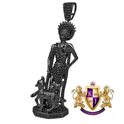 Exclusive Custom Piece Big XL 4.5'' Black Gold Finish Simulated Diamond Saint Lazarus Religious Pendent Charm 76 + Grams
