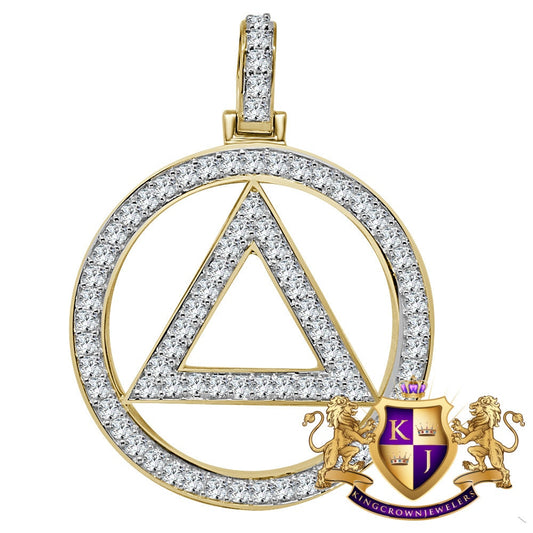 Real Sterling Silver Simulated Diamond Illuminati Eminem Triangle Sign 10K Yellow Gold Finish Pendant Charm 2''