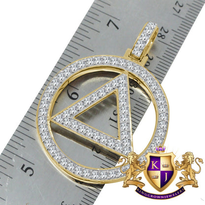 Real Sterling Silver Simulated Diamond Illuminati Eminem Triangle Sign 10K Yellow Gold Finish Pendant Charm 2''