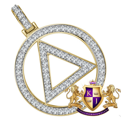 Real Sterling Silver Simulated Diamond Illuminati Eminem Triangle Sign 10K Yellow Gold Finish Pendant Charm 2''