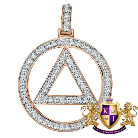 Real Sterling Silver Simulated Diamond Illuminati Eminem Triangle Sign 10K Rose Gold Finish Pendant Charm 2''
