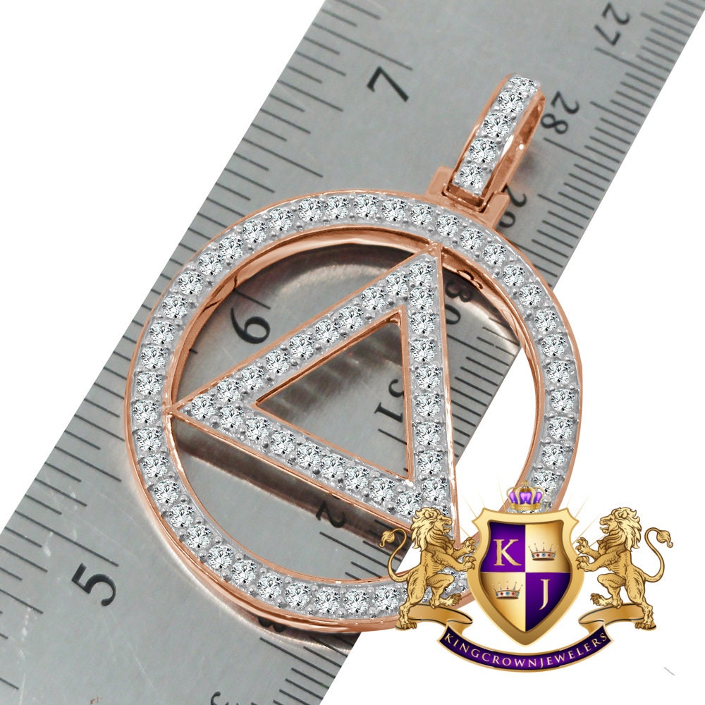 Real Sterling Silver Simulated Diamond Illuminati Eminem Triangle Sign 10K Rose Gold Finish Pendant Charm 2''