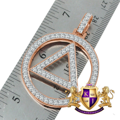 Real Sterling Silver Simulated Diamond Illuminati Eminem Triangle Sign 10K Rose Gold Finish Pendant Charm 2''