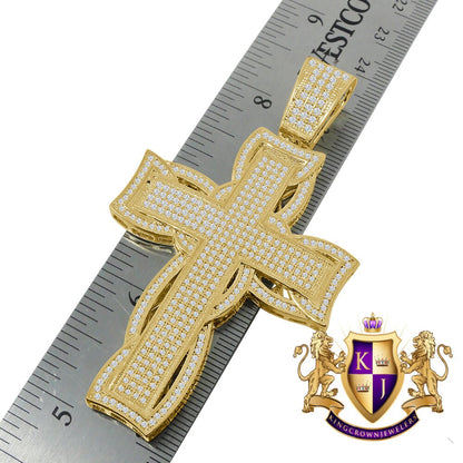 High Quality AAA+ Cubic Zirconia 14K Yellow Gold Finish Holy Jesus Cross Pendent Charm 3.25''