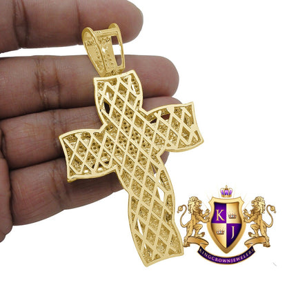 High Quality AAA+ Cubic Zirconia 14K Yellow Gold Finish Holy Jesus Cross Pendent Charm 3.25''