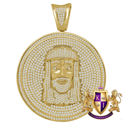 Jumbo Big 3.55'' 14K Yellow Gold Finish Simulated Diamond  Jesus Face Piece Pendent Charm Medallion