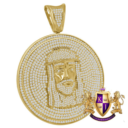 Jumbo Big 3.55'' 14K Yellow Gold Finish Simulated Diamond  Jesus Face Piece Pendent Charm Medallion