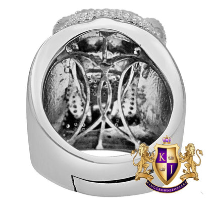 Mens Big Bold Real Genuine White Gold On Sterling Silver Simulated Diamond Jesus Face Ring Band Adjustable Size ( 10 Up To 12 )