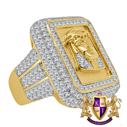 XL Big Pure Italian Yellow Gold Sterling Silver Holy Jesus Face Frame Simulated Diamond Mens Ring Band