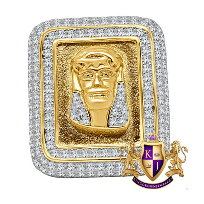 XL Big Pure Italian Yellow Gold Sterling Silver Holy Jesus Face Frame Simulated Diamond Mens Ring Band