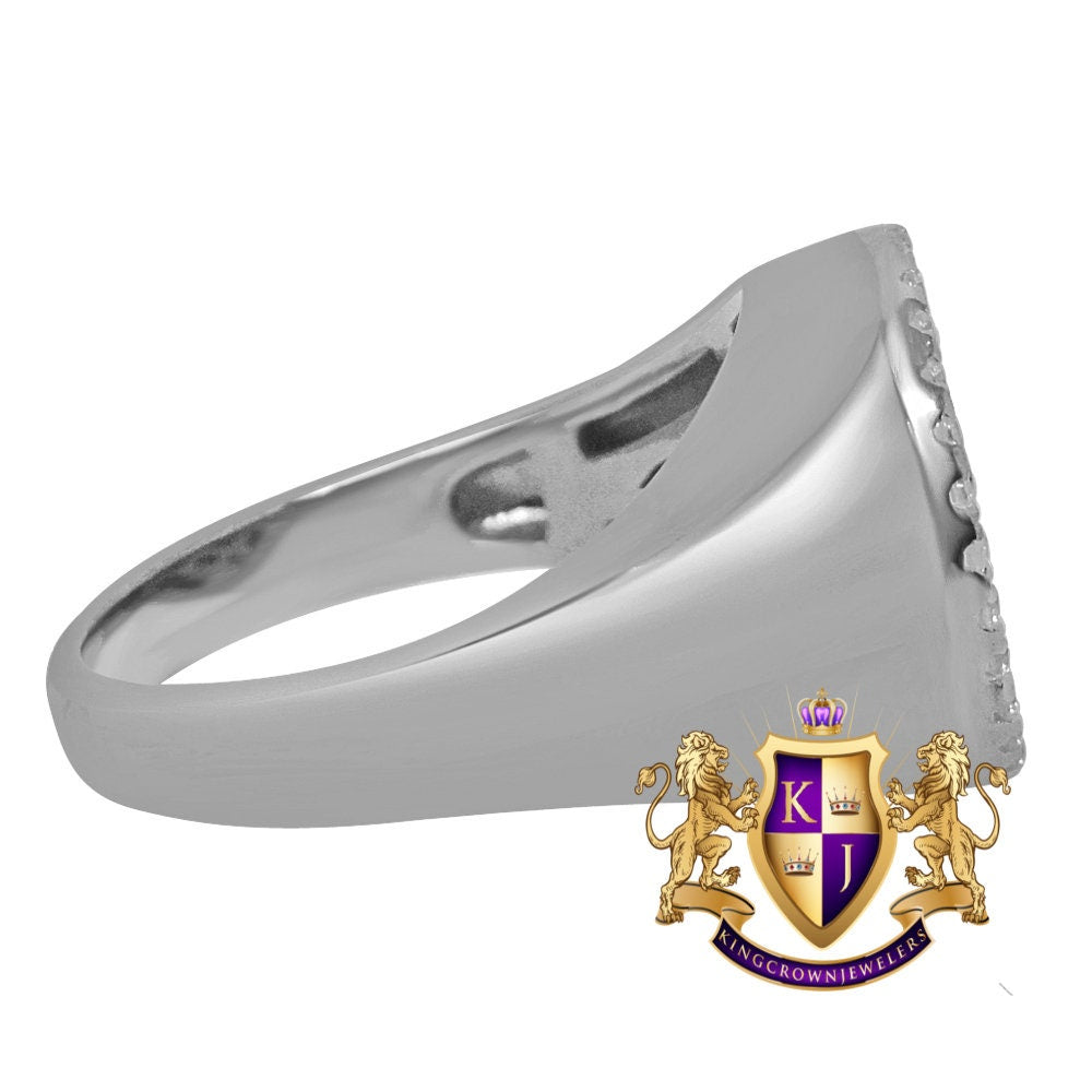 Mens 10K White Gold Over Real Genuine Sterling Silver Weed Marijuana Leaf Plant Ring Band