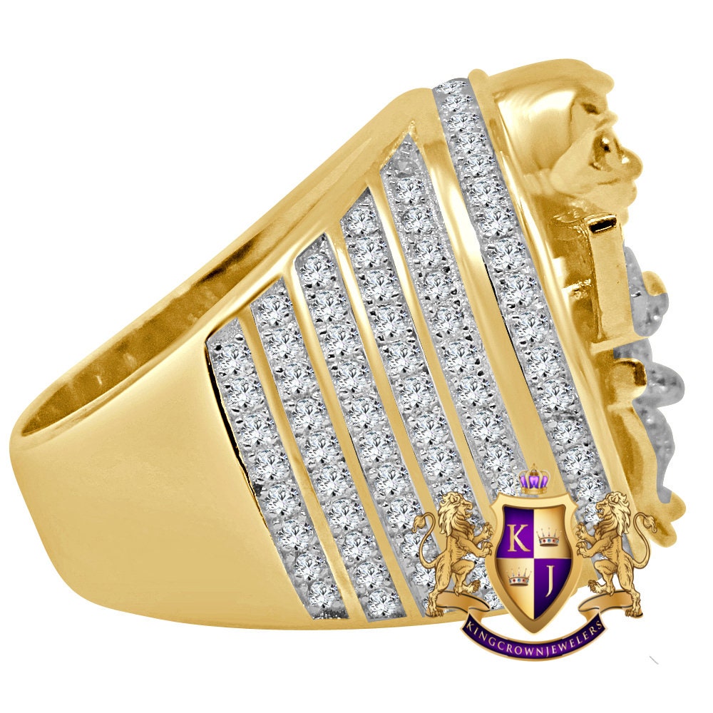 Mens Real Yellow Gold Sterling Silver Simulated Diamond Angel Wings Praying Hand Ring Diamond Band (Adjustable Size )