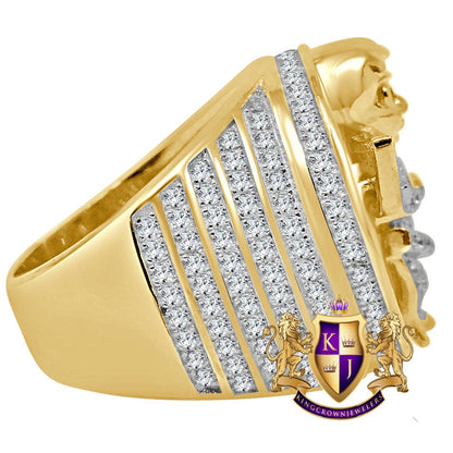 Mens Real Yellow Gold Sterling Silver Simulated Diamond Angel Wings Praying Hand Ring Diamond Band (Adjustable Size )