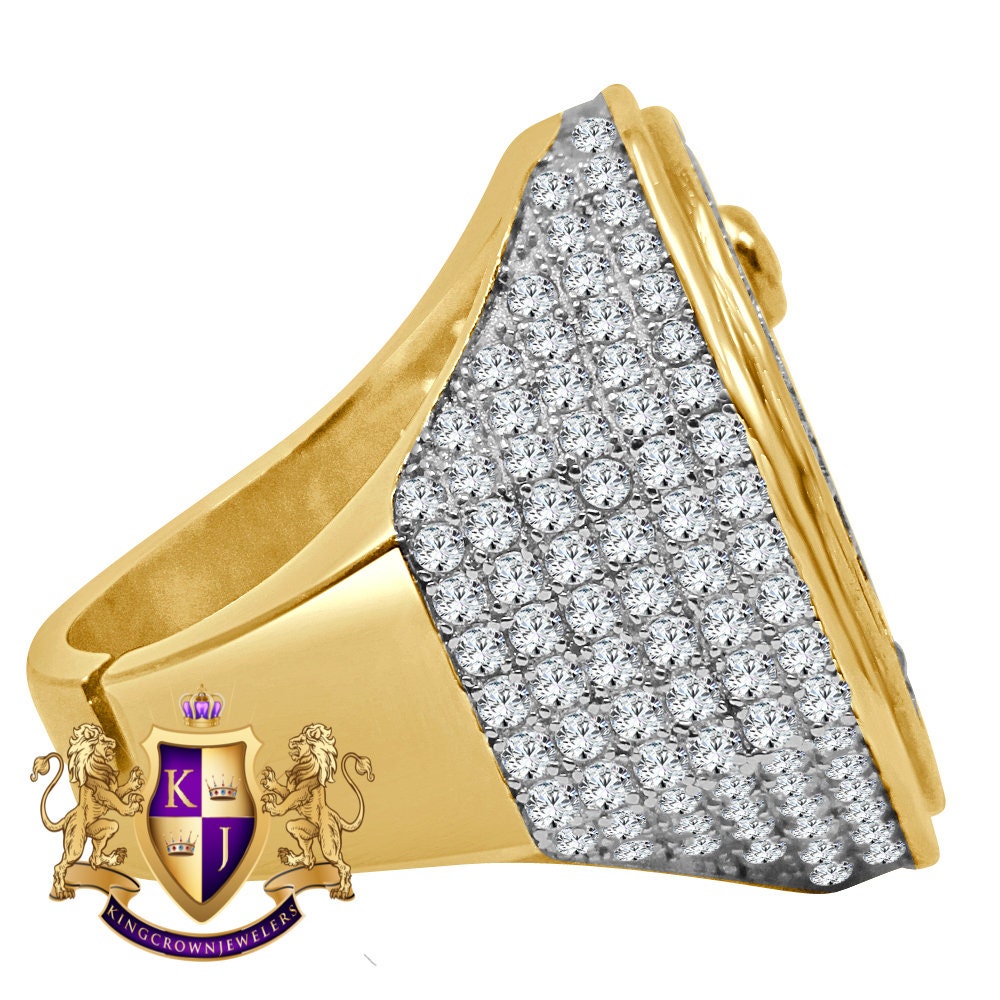 Mens Real Yellow Gold Sterling Silver Simulated Diamond Masonic Free Mason Ring Diamond Band (Adjustable Size )