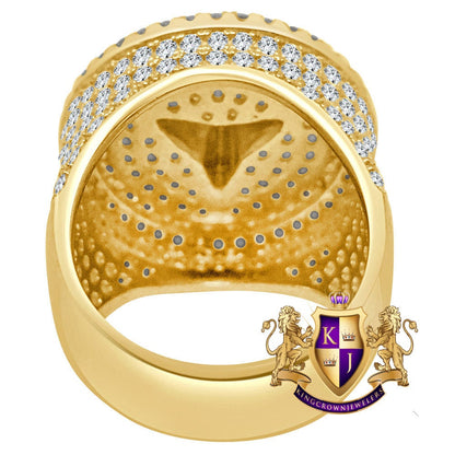 Big Bold Mens 10K Yellow Gold Over Genuine Sterling Silver Benz Luxury Car Band  Simulated Diamond Ring